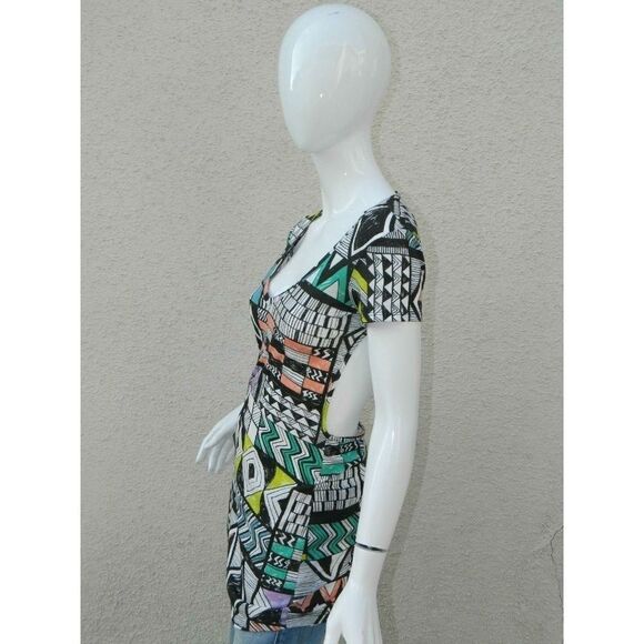 Blue Life Dress Tribal Black Orange Thrasher Cutout Mini Dress Size X-Small - Picture 6 of 9